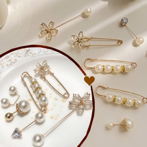 76 Pieces Pearl Brooch Pins Set, Scarf Ring Clips and Sweater Shawl Safety Pins - Picture 7 of 9